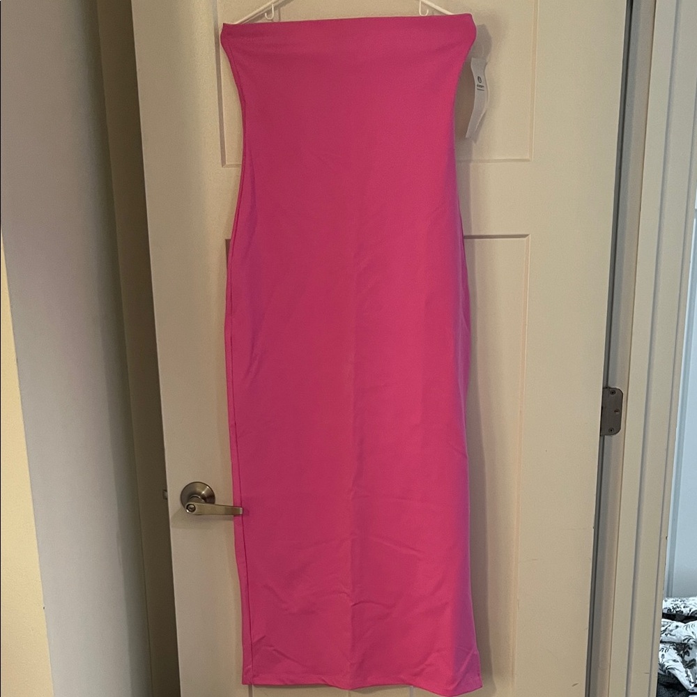 Mono B Strapless Maxi Dress in Bright Pink